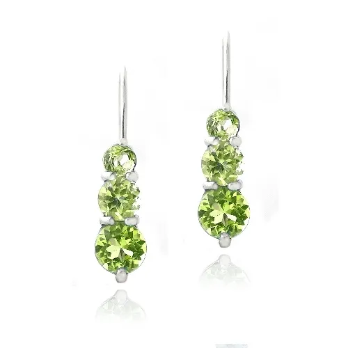 Sterling Silber 1,9ct Peridot Drei Stein Drop Ohrringe