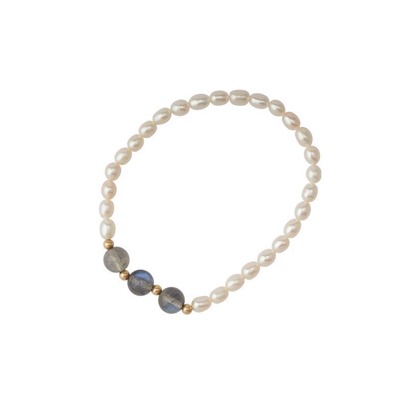 Pearl Elastic String Armband verstellbar Grau Moonstone