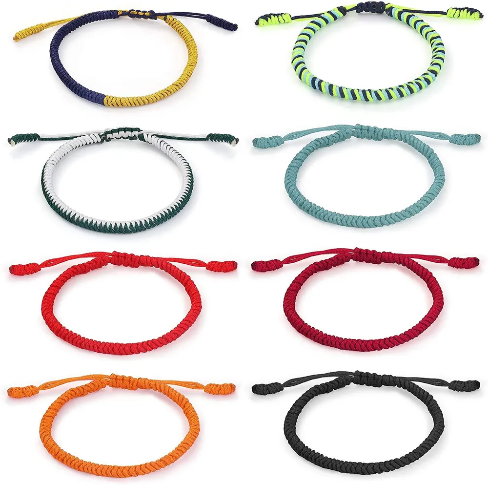 8pcs handgefertigtes Seil tibetisch-buddhistische gewebte Armbänder für Männer Frauen Hand gestrickte Lucky Rope Knoten Armbänder einstellbar