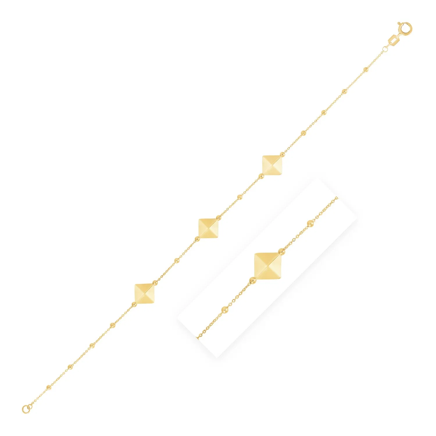 14 Karat Gelbgold High Polish Pyramid Station Armband