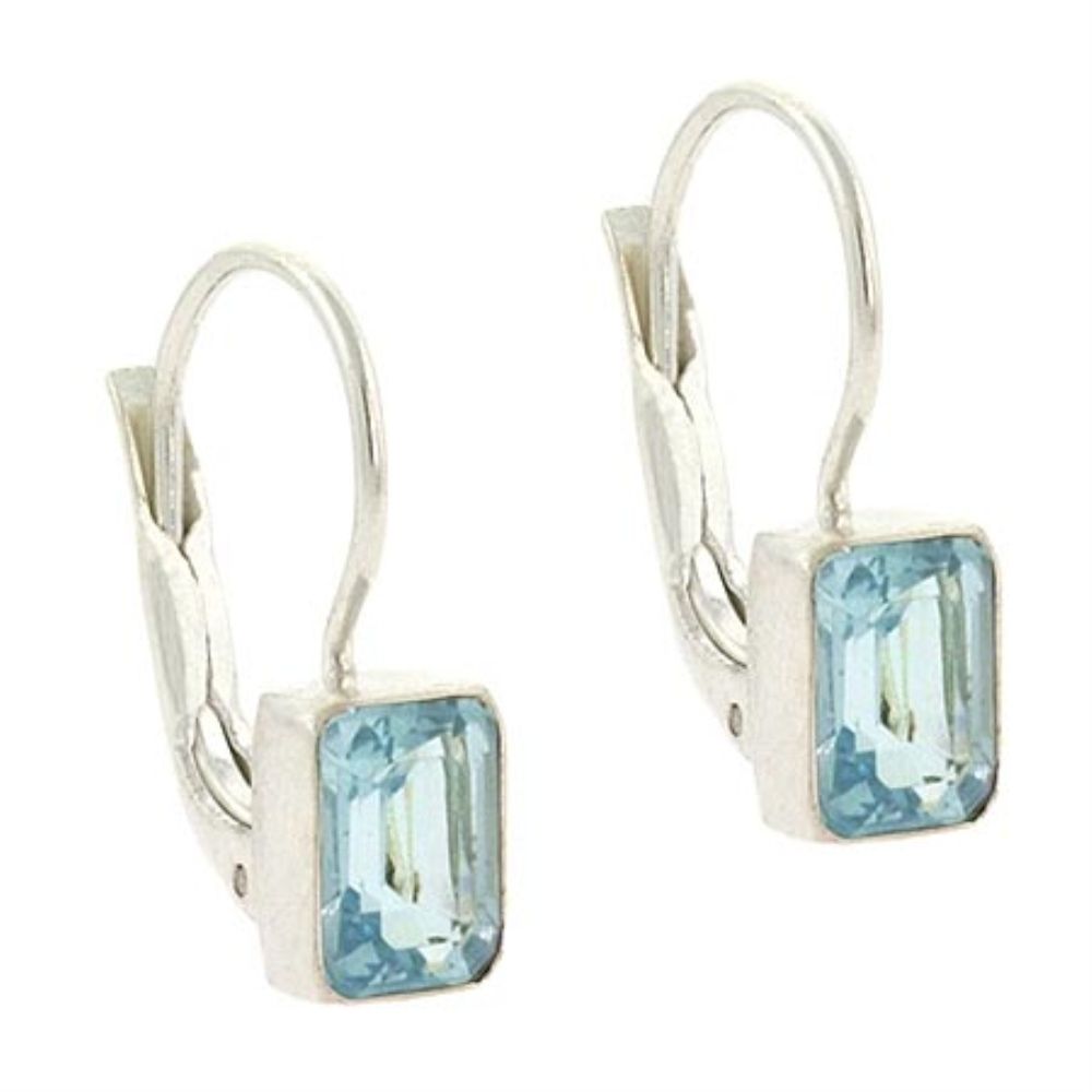 Sterling Silber Echt Blau Topaz Stein Smaragd Schnitt LeverBack Lever Back Ohrringe