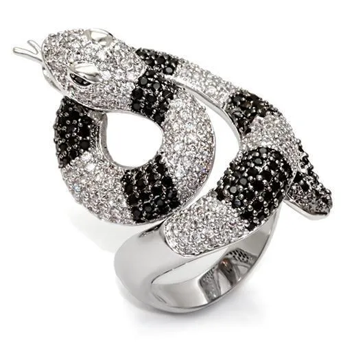 1W081 - Rhodium + Ruthenium-Brass Ring mit AAA-Klasse CZ in Schwarzem Diamant