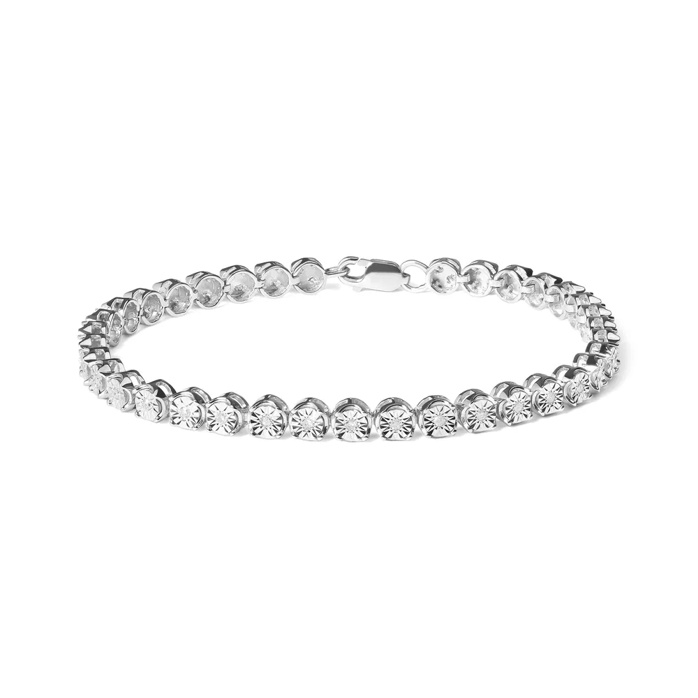 .925 Sterling Silber 1 / 4 Cttw Wunder-Set Diamant Starburst Round Link Tennis Armband (I-J Farbe, I2 - I3 Klarheit) - Größe 7,25