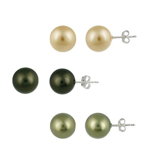 Sterling Silber Gold, Licht Grün, Dunkel Grün Original Swarovski Elemente 10mm Perlen Ohrringe Set