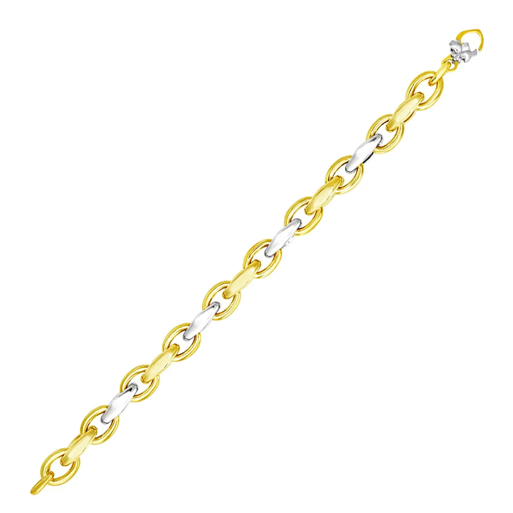 14 Karat Zwei-Ton - Gold Oval und Graded Link Armband