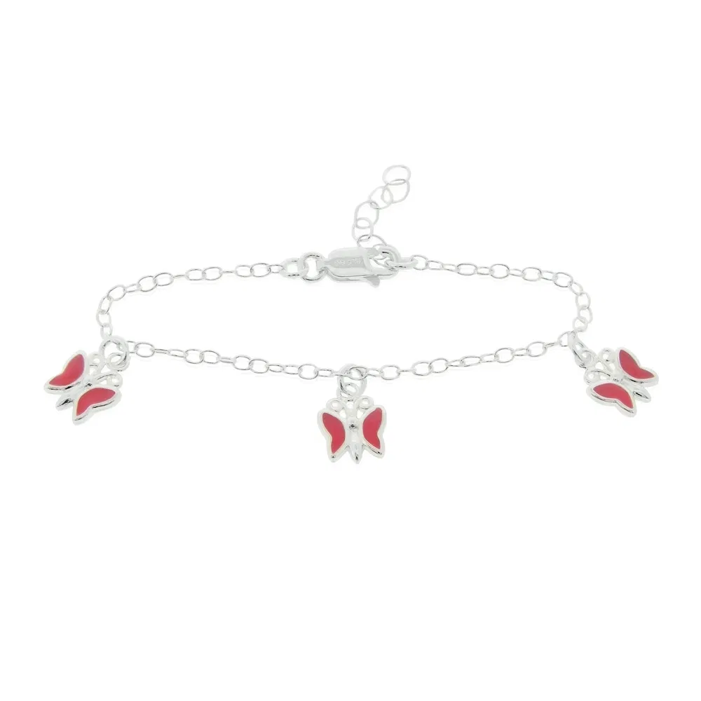 Sterling Silver Pink Enamel Schmetterling Baby Armband