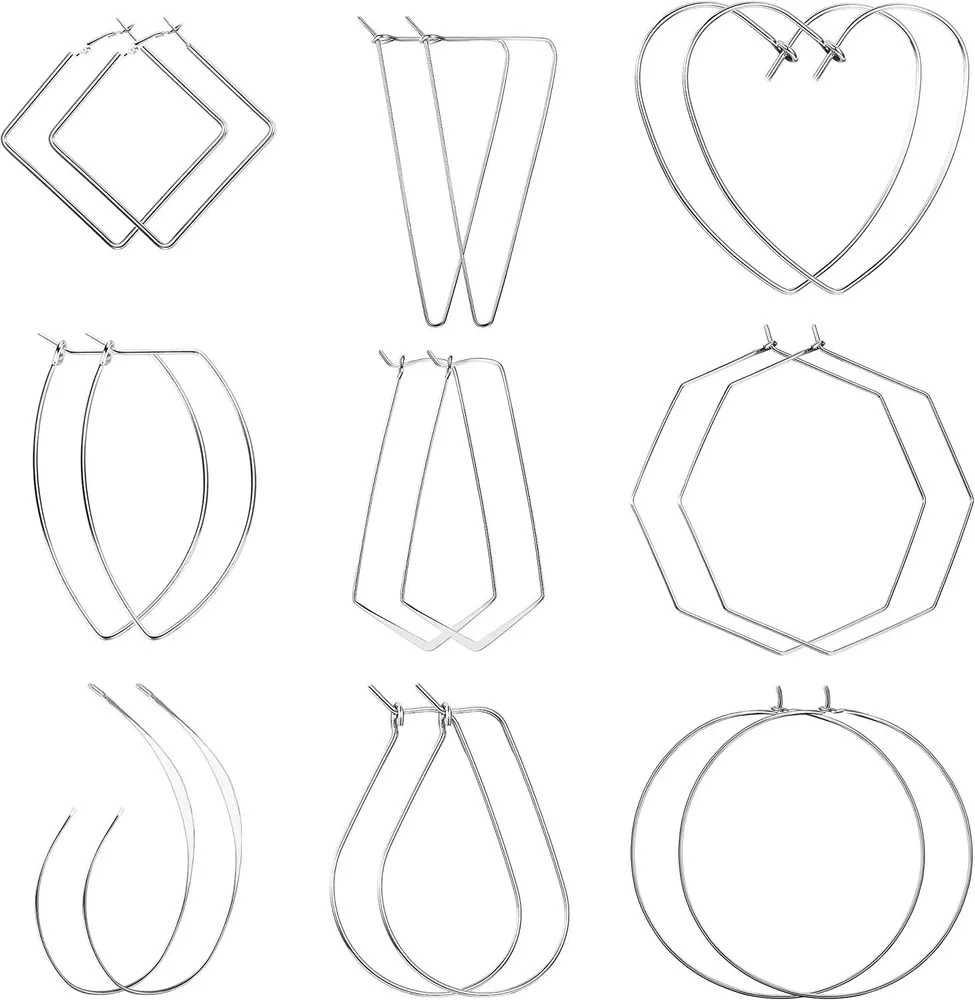 Big Hoop Dangle Ohrring für Frauen Edelstein Herz Quadrat Ohrring dünne geometrische Hoop Ohrringe Set 9 Paare