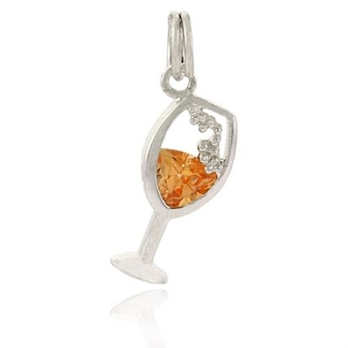 Sterling Silber Champagner CZ Flöte Glas Charme Anhänger