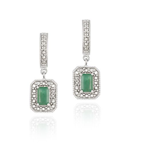 Sterling Silber Emerald& Diamant-Akzent Rechteckige Dangle Ohrringe