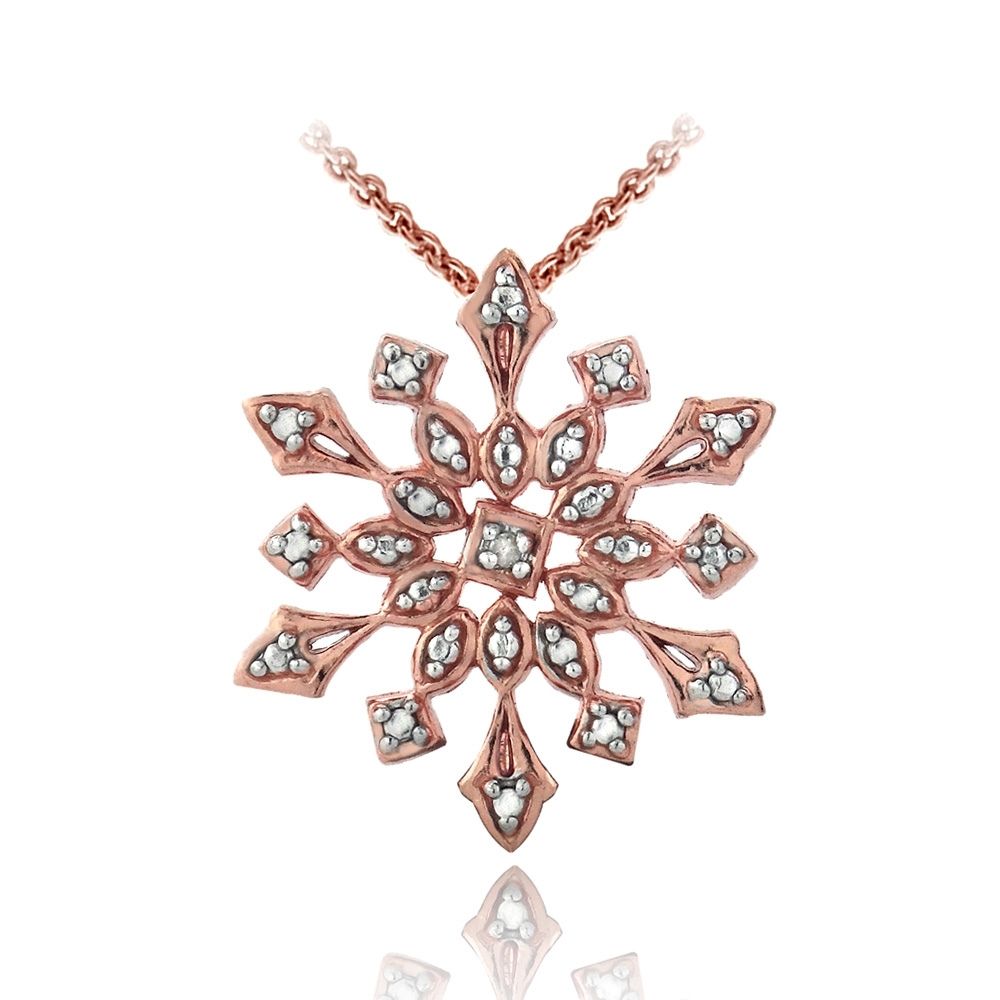 Rose Gold Ton über Sterling Silber Echt Diamant Akzent Schneeflocken Anhänger