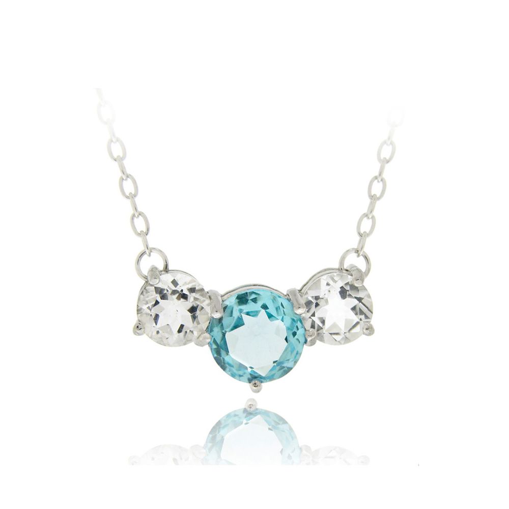 Sterling Silber 4,6 Karat Schweizer Blau Topaz& Weiße Topaz Drei Steine Halskette