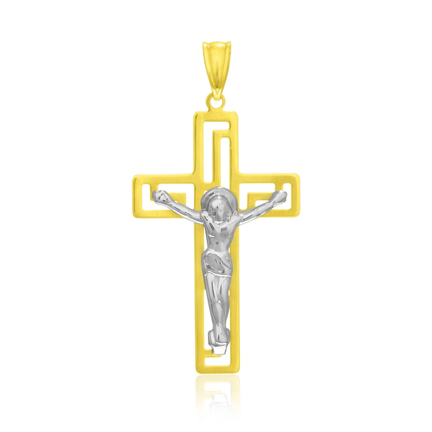 14 Karat Zwei-Ton - Gold Kreuz mit Figur Anhänger