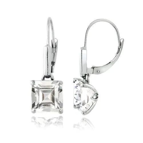 Sterling Silber 5,5ct geschaffen Weiß Sapphire Quadrat Leverback Ohrringe