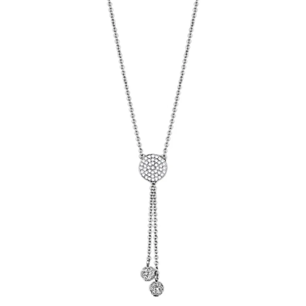 3W429 - Rhodium-Messing - Halskette mit AAA-Klasse CZ in Clear