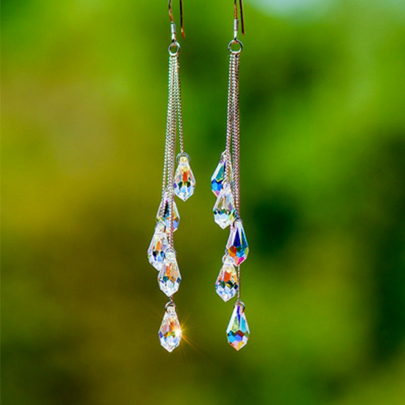 Elegante lange Tränentropfen Zirkon Dangle Ohrringe 925 Silberplated Anniversary Valentinstag Urlaubsgeschenk für Frauen Mädchen 1Pair