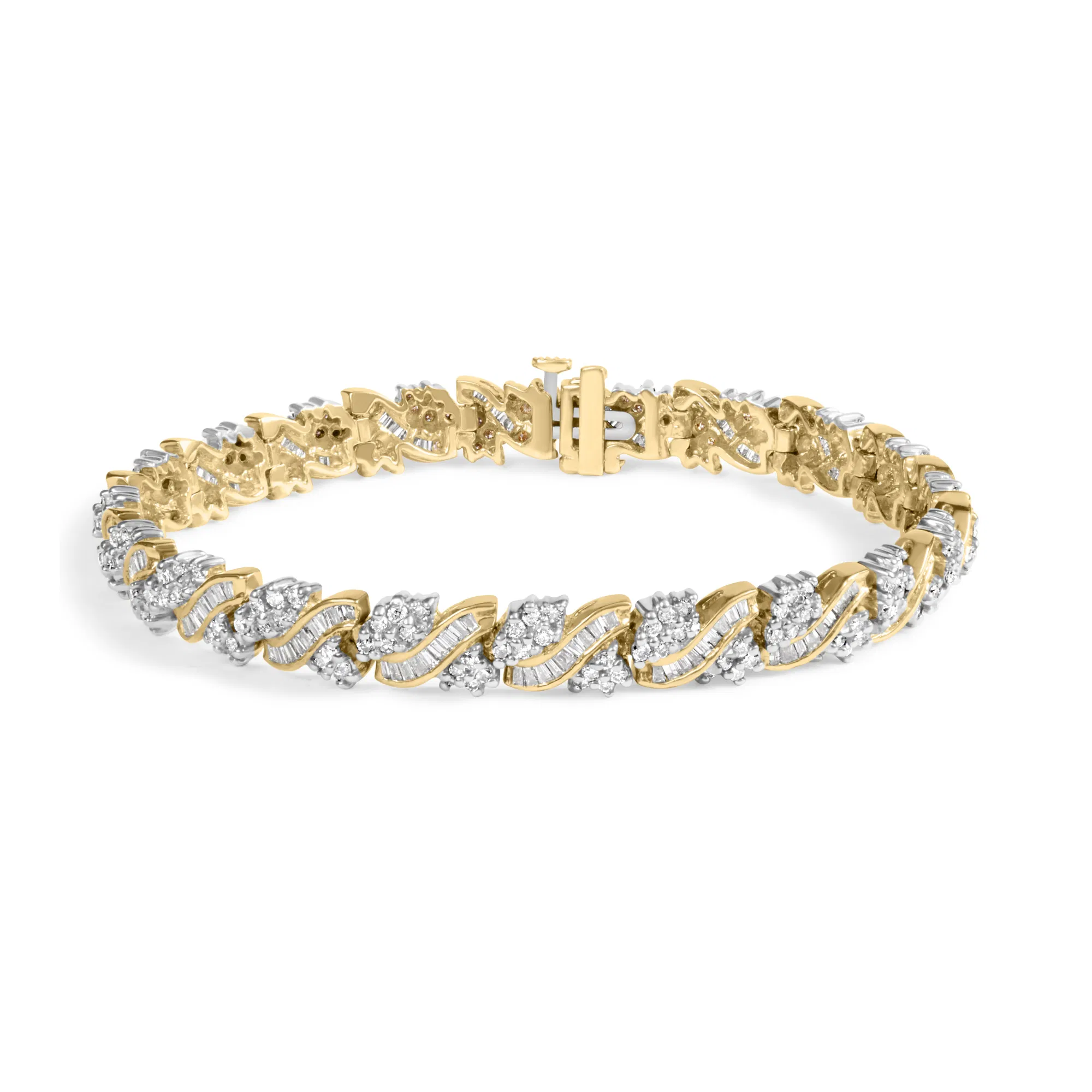 14 Karat Gelbgold 4,00 Cttw Diamantgewebe Composite Cluster und S-Link Armband (I-J Farbe, I1 - I2 Klarheit) - 7