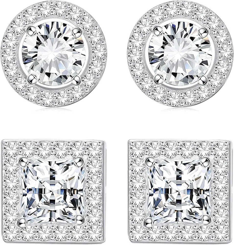 2 Paare 925 Sterling Silber Stud Diamant Cubic Zirkonia Hypoallergen Klein für Frauen Mädchen Screwback Statement Piercing Ohrringe