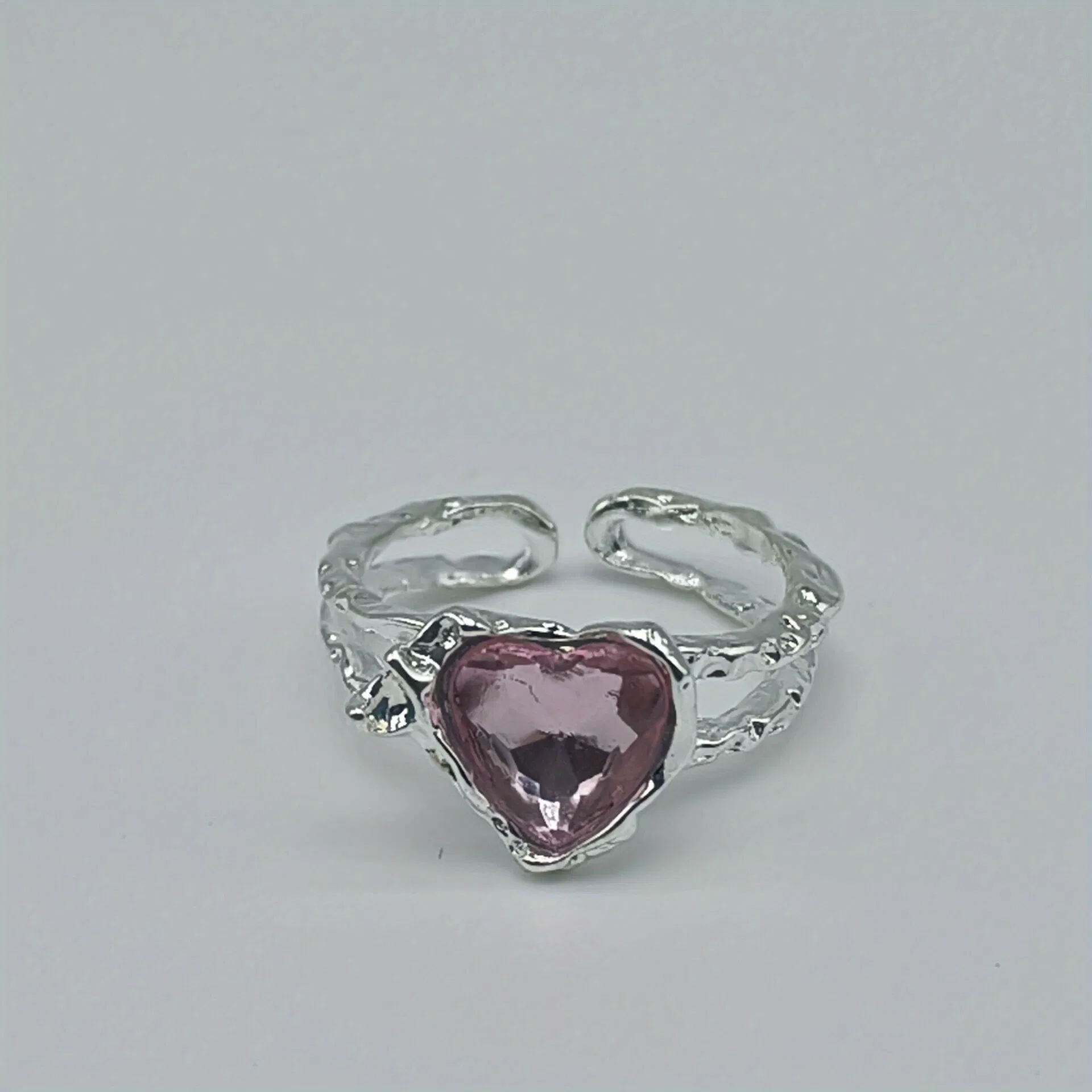 1pc, Sweet Cool Pink Love Heart Zircon Ring, Weibliche Mode Zinnfoil Textur Offener Ring, Doppel Hip Index Finger Ring