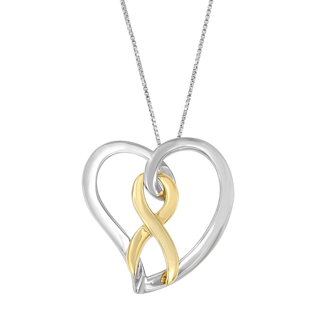 14 Karat Gold und Silber Herzen Bow Pendant Halskette