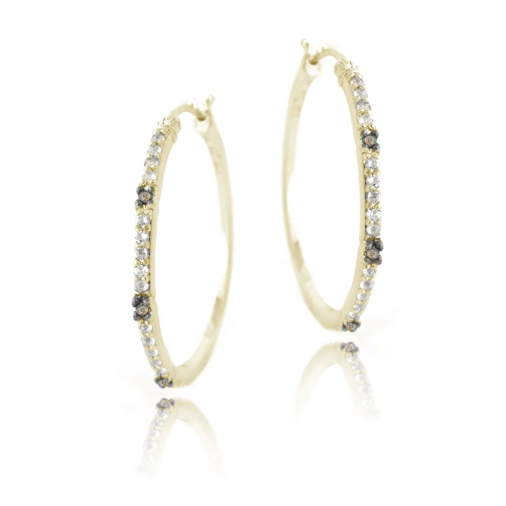 Goldton über Sterling Silber .06ct Champagner Diamant & White Topaz Hoop Ohrringe