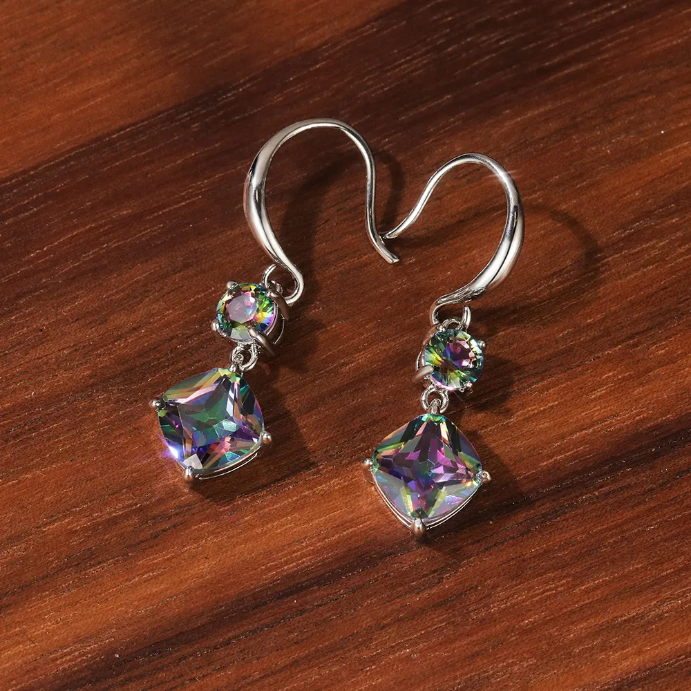 Elegant 925 Silber Plated Rainbow Mystic Topaz Drop Hook Ohrringe für Frauen Verlobung Hochzeit Ohr Schmuck