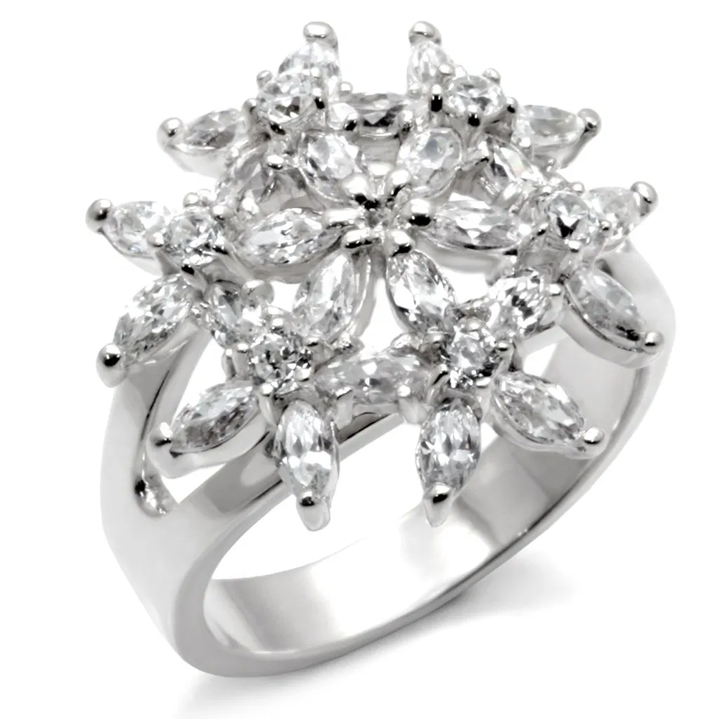 31820 - Hochpolierter 925 Sterling Silberring mit AAA-Klasse CZ in Clear