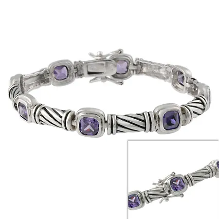 Sterling Silver Designer-Inspired Purple CZ Link Armband