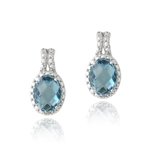 Sterling Silber 3ct London Blue Topaz & Diamond Accent Oval Drop Ohrringe