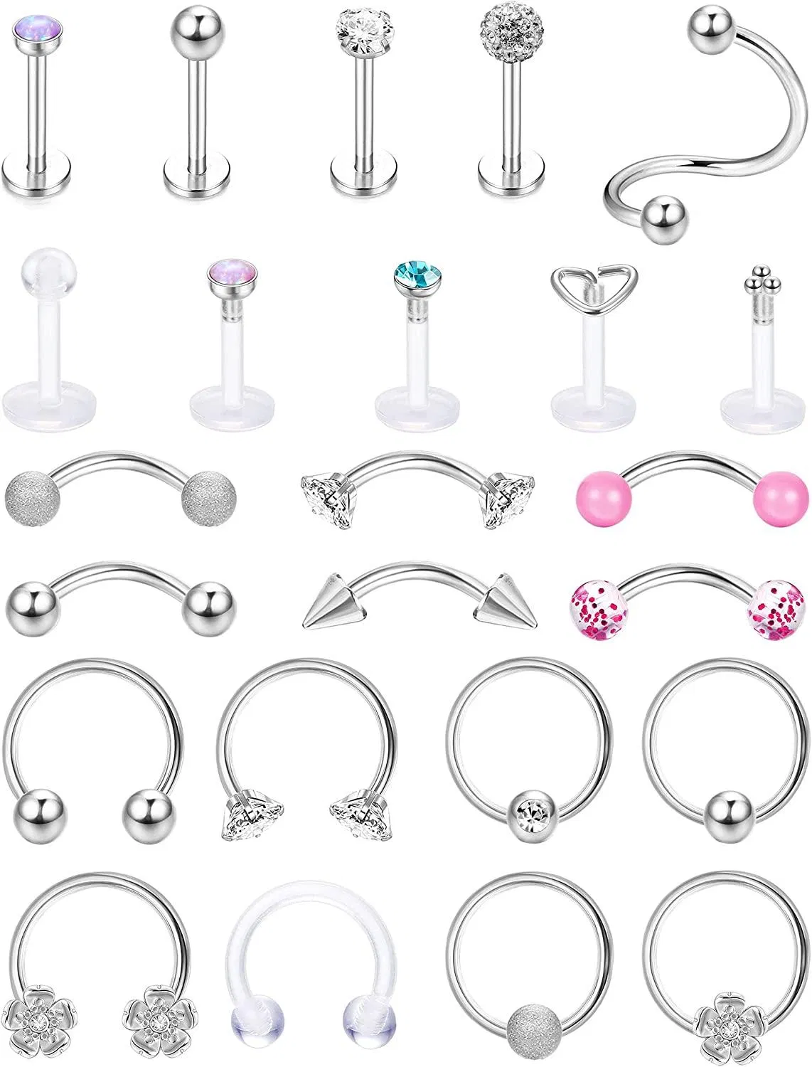 24PCS Knorpel Ohrringe Hoop Studs für Frauen Edelstahl vorwärts Helix Ohrring gebogen Barbell Augenbrauen Ringe Rook Piercing Daith Conch Tragus Ohr Piercing