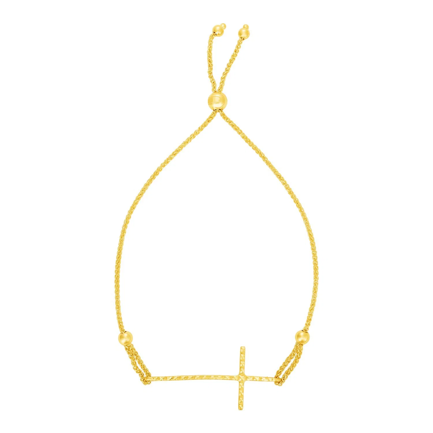 Einstellbares Armband mit Texturkreuz in 14 Karat Gelbgold