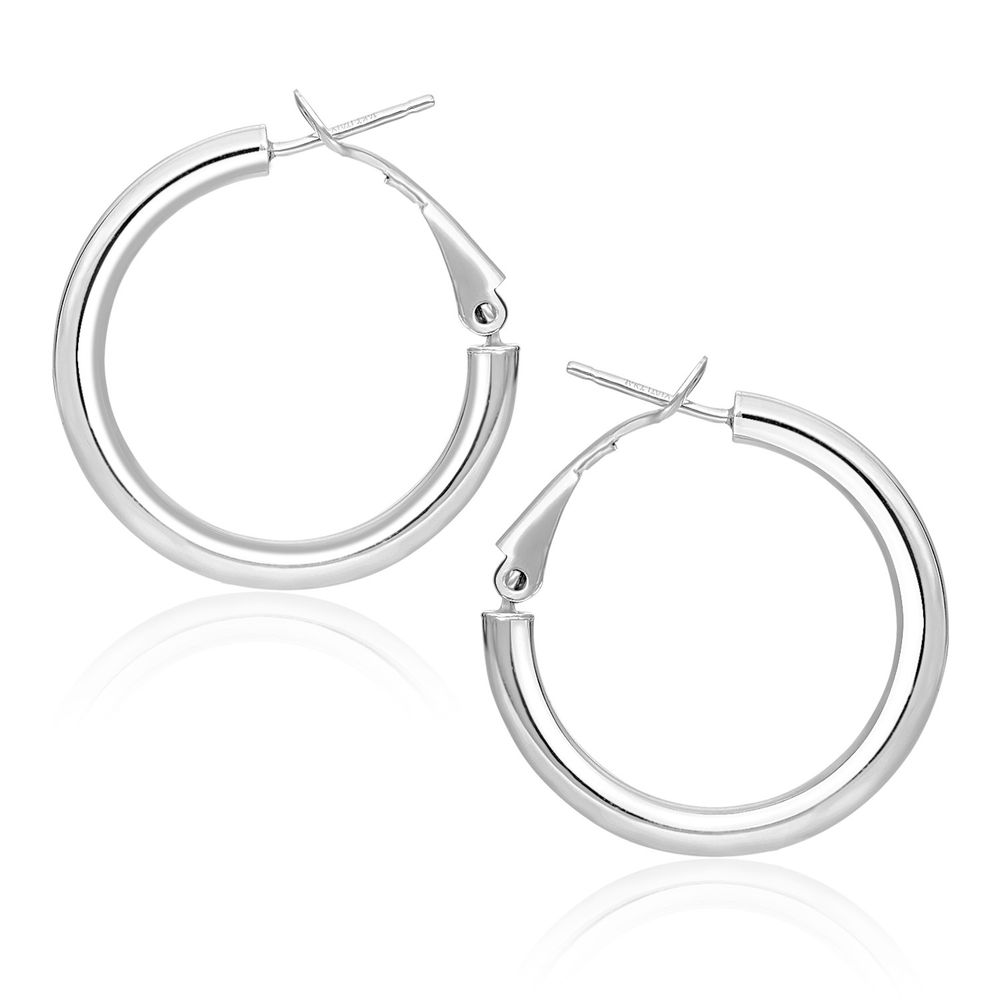 14 Karat Weißgold High Polish Hoop Ohrringe (0,78 Zoll Durchmesser)