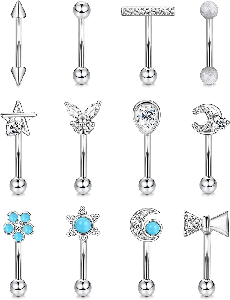 Rook Piercing für Frauen 16G Augenbrauenringe Mond Stern Schmetterling Augenbrauen Piercing Kurven Barbell Kleiner Bauch Lippenring CZ Körper Piercing 8mm