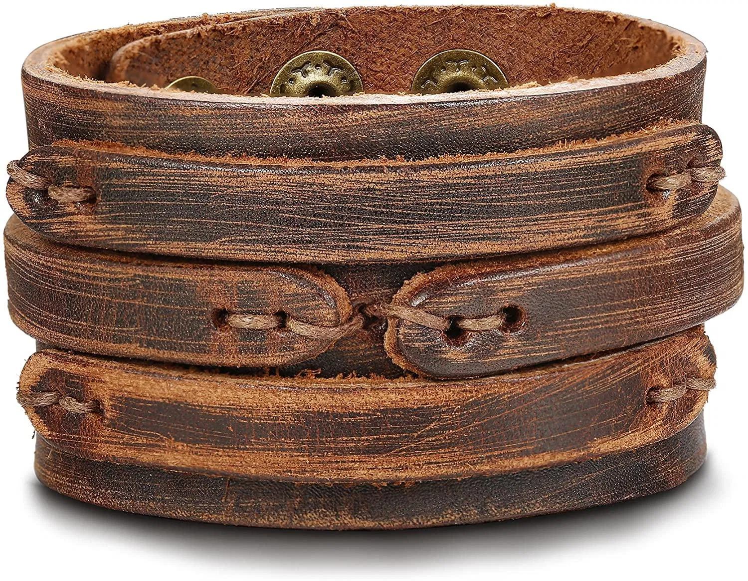 Handgefertigtes echtes Lederarmband verstellbares breites braunes Gürtel Manschetten Armband Punk Armband