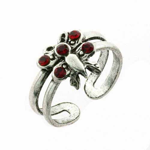 Sterling Silber Rot CZ Schmetterlings Toe Ring