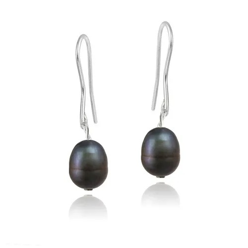 Edelstahl Barock Frischwasser-Kultiviert Dark Blue Pearl Dangle Ohrringe