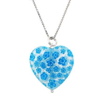 Sterling Silber Murano Glas Lichtblau Millefiori Herz Anhänger