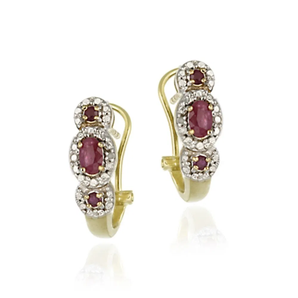 18 Karat Gold über Sterling Silber Echt Ruby & Diamant Akzent 3 Stein Halbschleifen Ohrringe