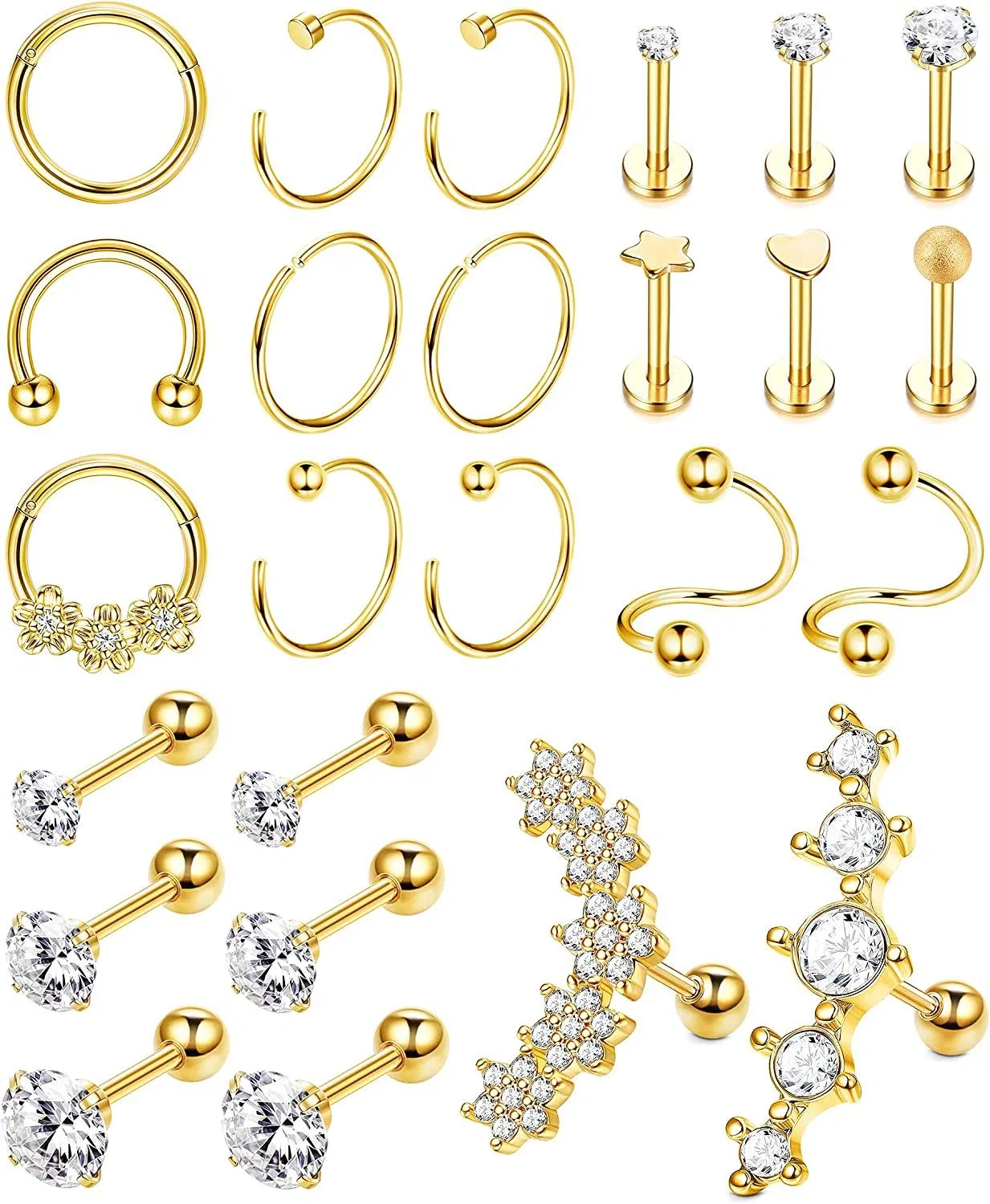 Knorpel Ohrringe Hoop Studs für Frauen 316L Edelstahl vorwärts Helix Ohrringe Hoop Rook Conch Tragus Daith Ohrringe Lippenringe Labret Studs Medusa Monroe Piercing für Frauen