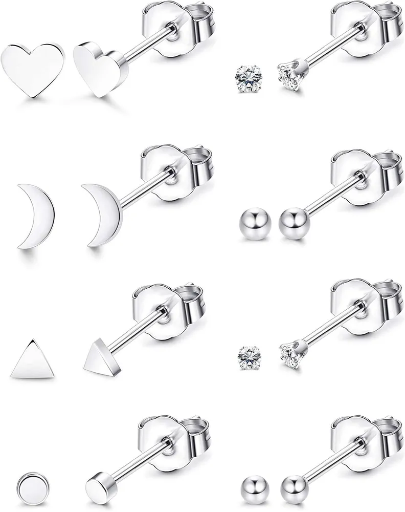 Edelstahl Tiny Stud Ohrringe Set für Frauen CZ Knorpel Helix Ohr Piercing 8Paars