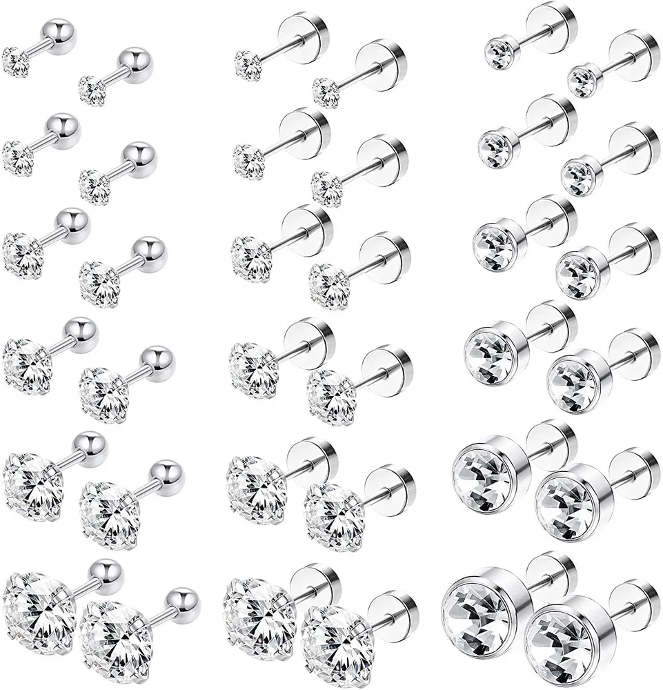 18G 18 Paare Edelstahl Screwback Knorpel Stud Ohrringe für Männer Frauen Flatback Tragus Helix Ohr Stud Piercing Ohrringe Set