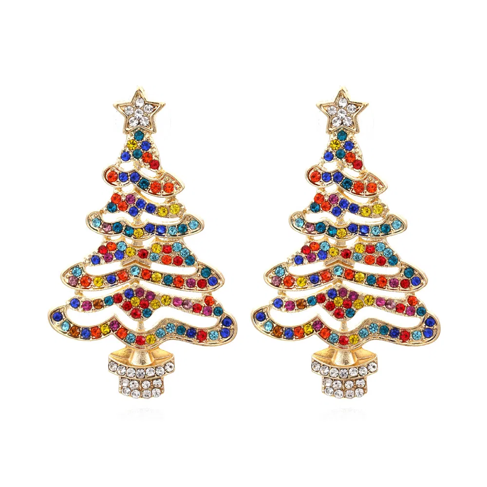 Hollow Out Weihnachtsbaum Ohrringe mit Diamanten