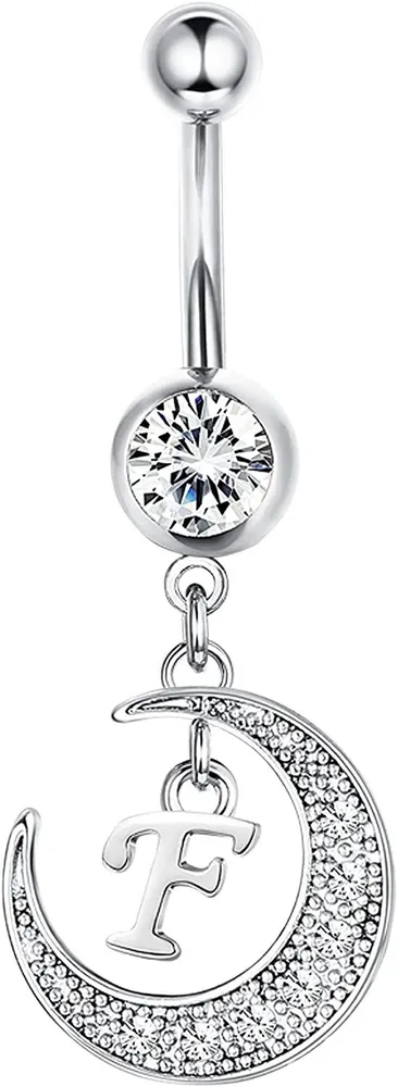 14G Bauchknopf Ringe Dangle mit Initialen für Frauen Dangle Nabel Ringe 316L Chirurgische gebogene Nabel Barbell Dangle Belly Piercing Schmuckbuchstaben K