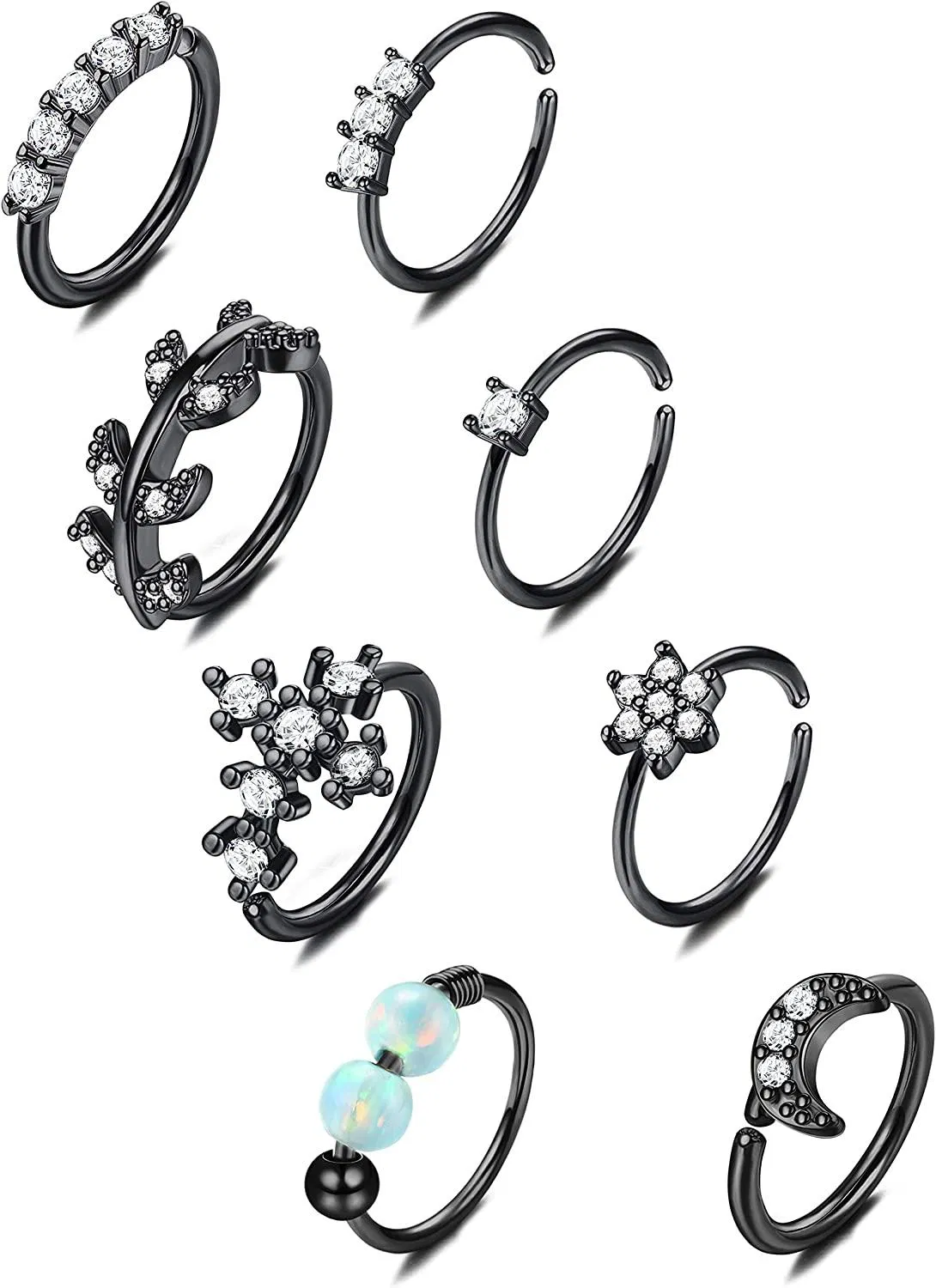 8pcs 20G Edelstahl Nasen-Hoop - Ring für Frauen Männer gepflastert CZ Kreuz Mond Blumen Crawler Knorpel Ohrringe Nasen Piercing Hoop Körper Piercing Schmuck