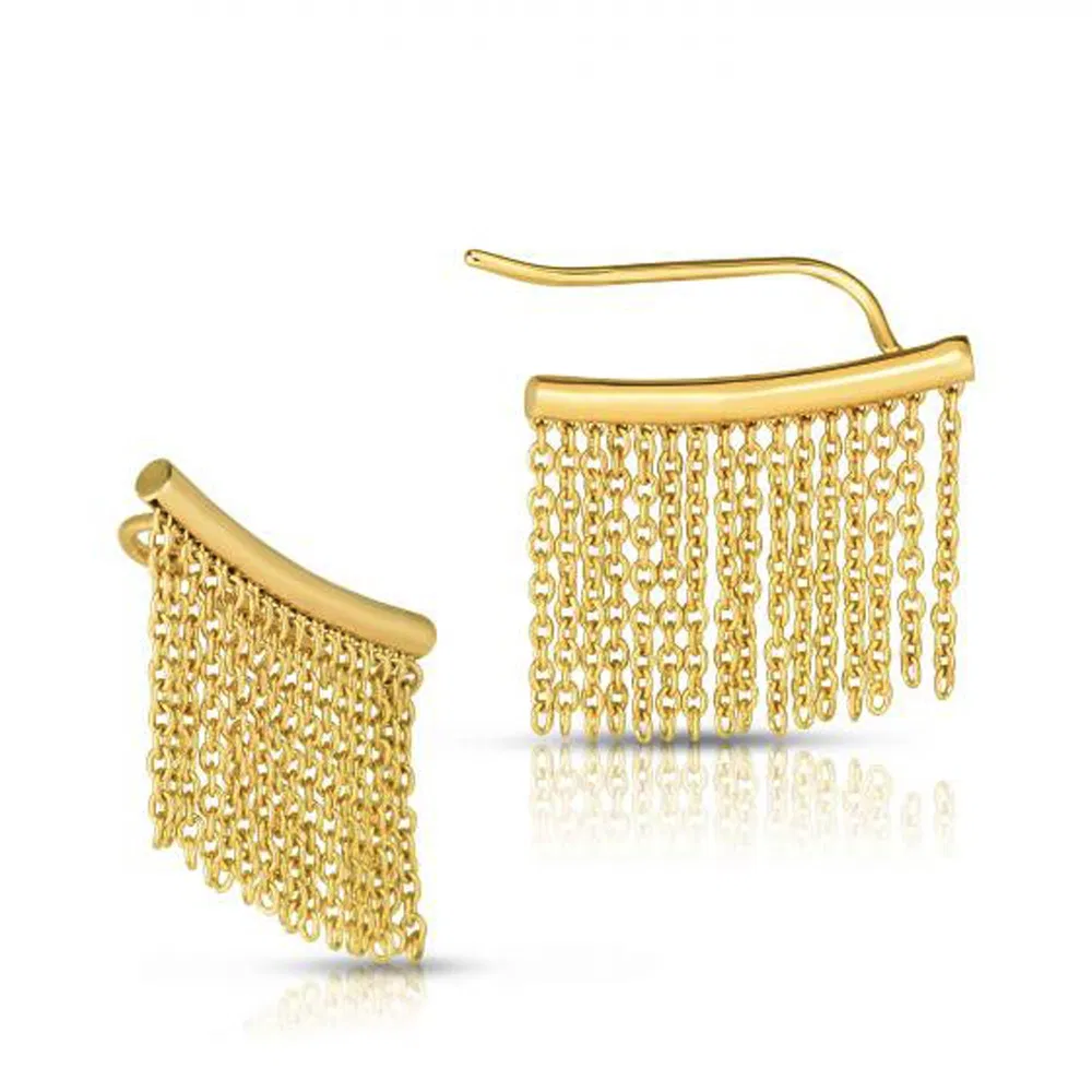 14 Karat Gelb Gold Ohr Kletterer Ohrring mit Fringe Chain Links