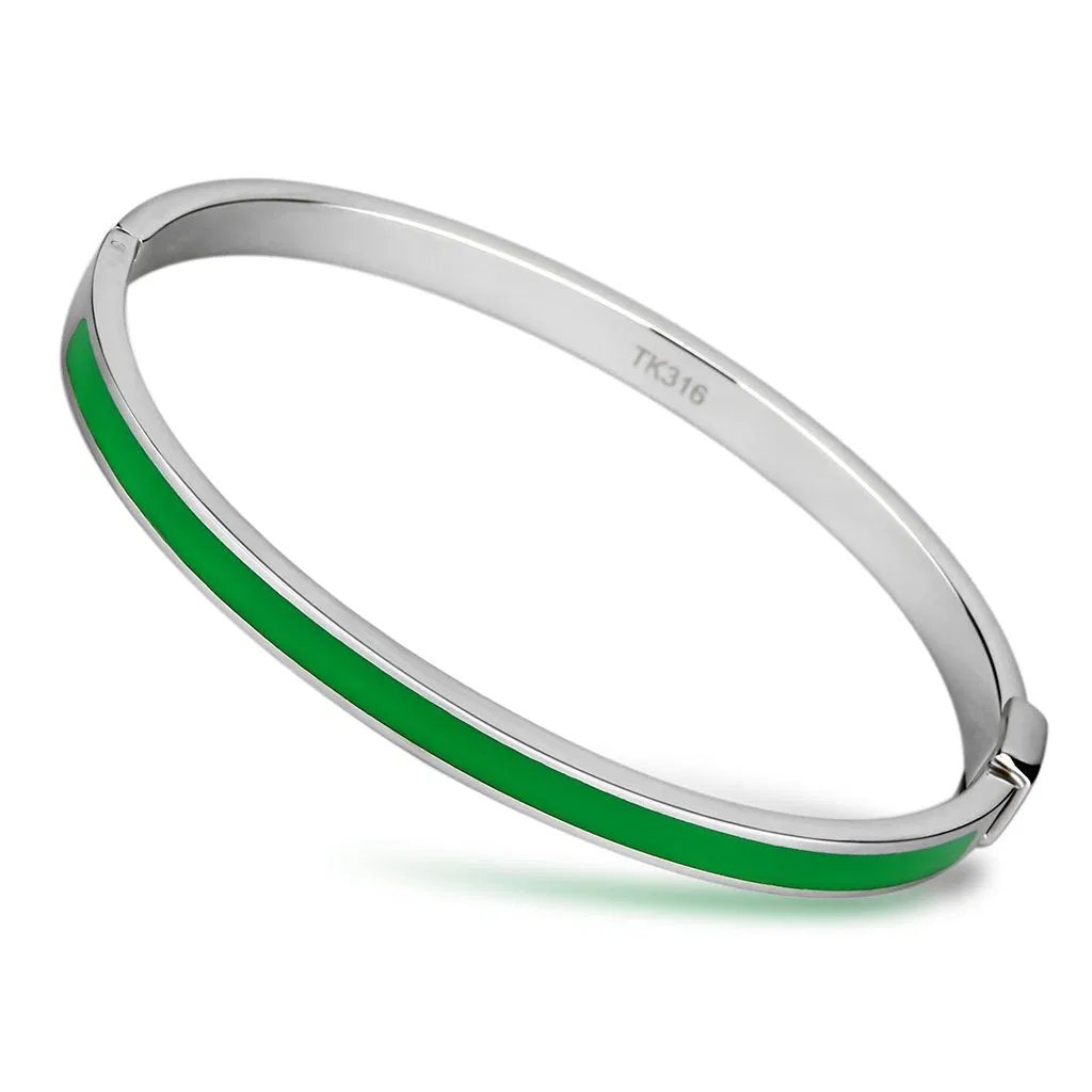 TK745 - Hoch poliertes (ohne Beschichtung) Edelstahl Armband mit Epoxy in Smaragd