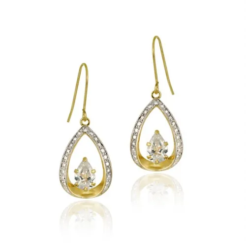 10K Gold CZ & Zwei-Tone Teardrop Dangle Ohrringe
