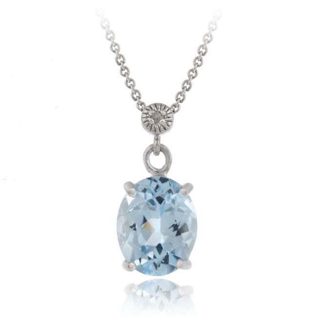 Sterling Silber 4,4 CT. Oval Blue Topaz und Diamant Anhänger