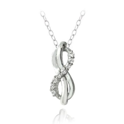 Sterling Silber 1 / 4 Karat geschaffen Weiß Saphir Infinity Swirl Halskette