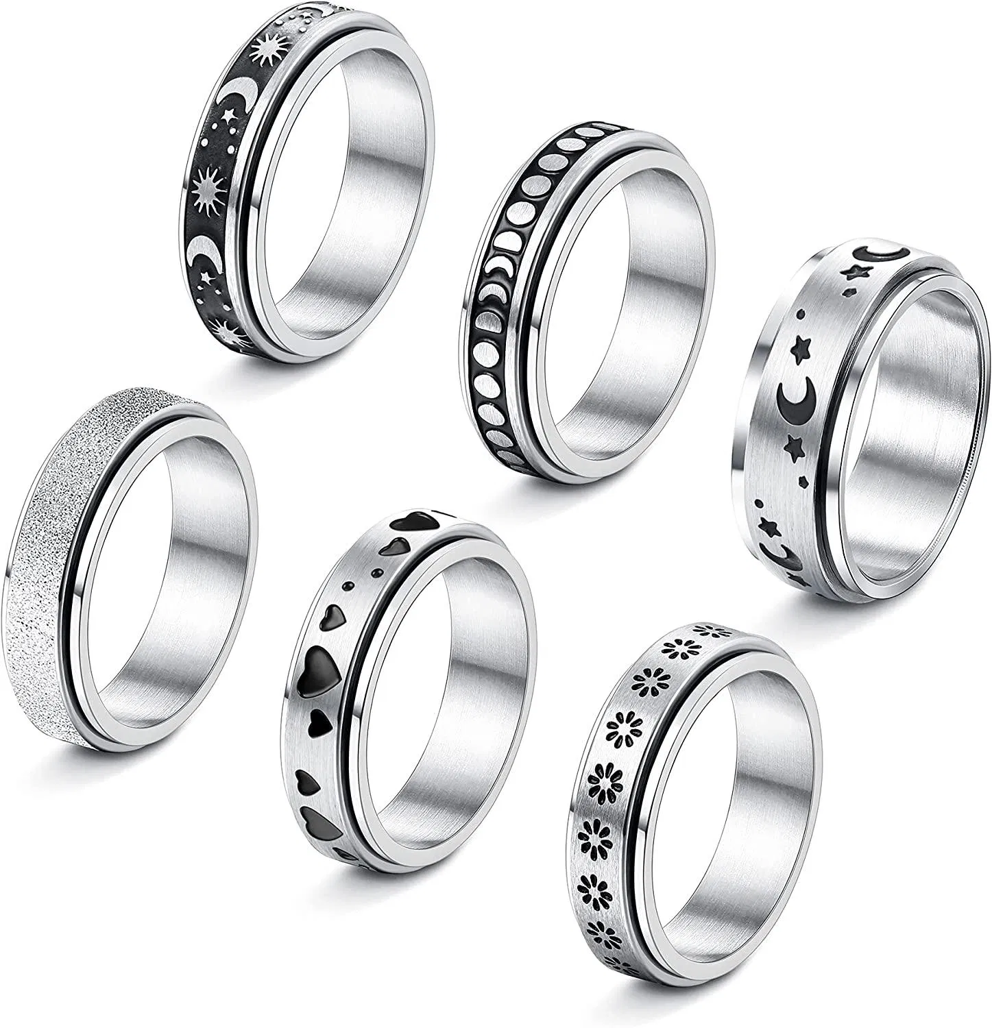 Titan Edelstahl Angst Ring für Frauen Männer Spinner Ringe Fidget Ring Set 6 - 8mm Breite Stress Linderung Mode Hochzeit Versprechen Band Ringe Größe 6