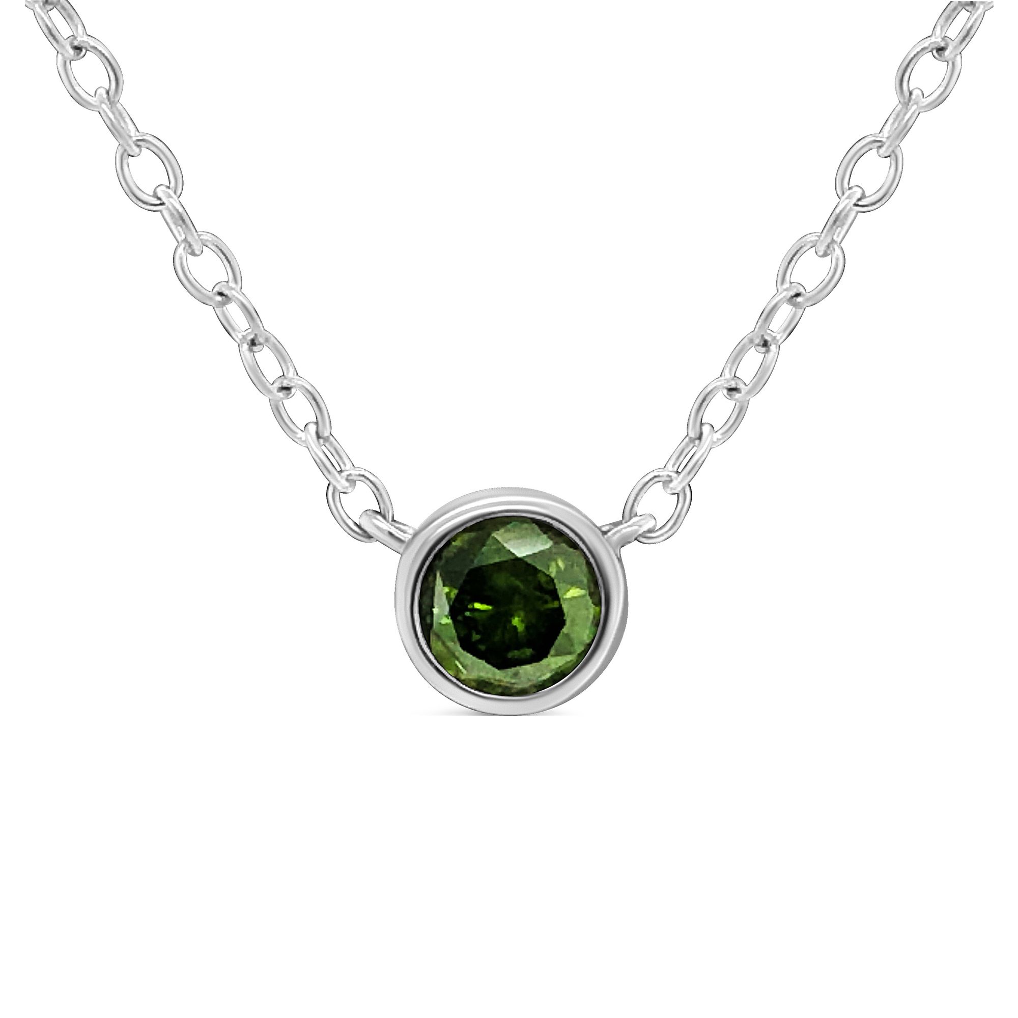 .925 Sterling Silber 1 / 5 Cttw behandelt Grün Diamant Solitaire Bezel 18
